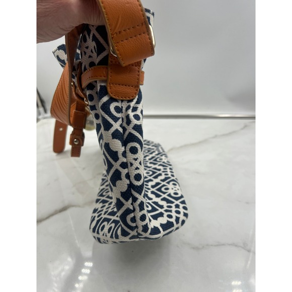 Spartina 449 Navy White Geometric Linen Leather Shoulder Bag Navy White Orange - Picture 4 of 16